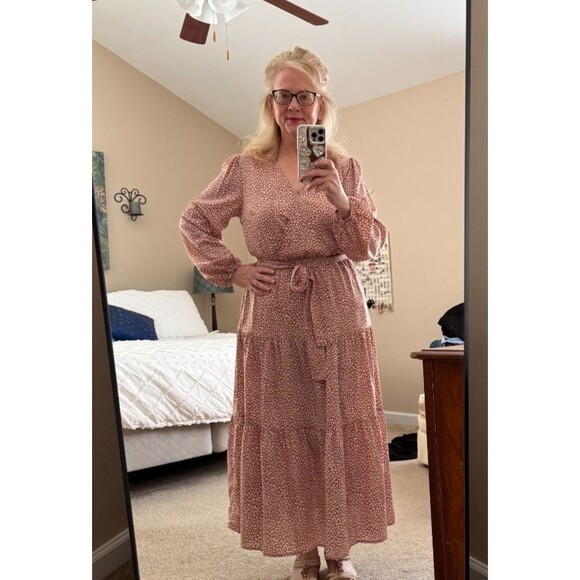 NWT Pretty Garden Dress Sz L Mauve Long Sleeve Floral Boho Maxi Poetic Romantic - Picture 4 of 13